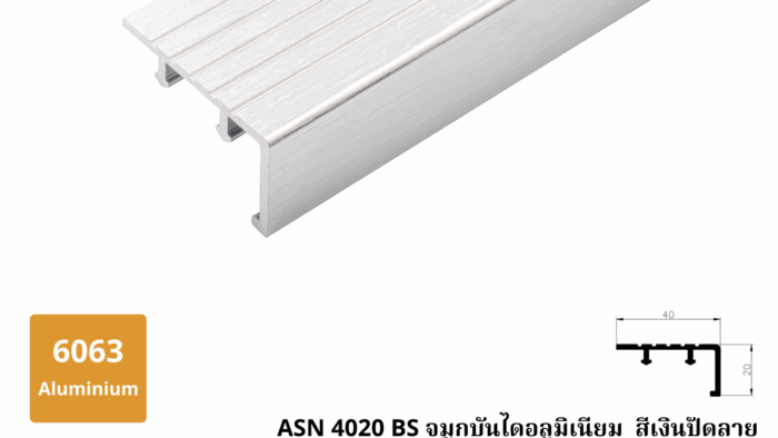 3. ASN 4020 BS จมูกบันไดอลูมิเนียม สีเงินปัดลาย